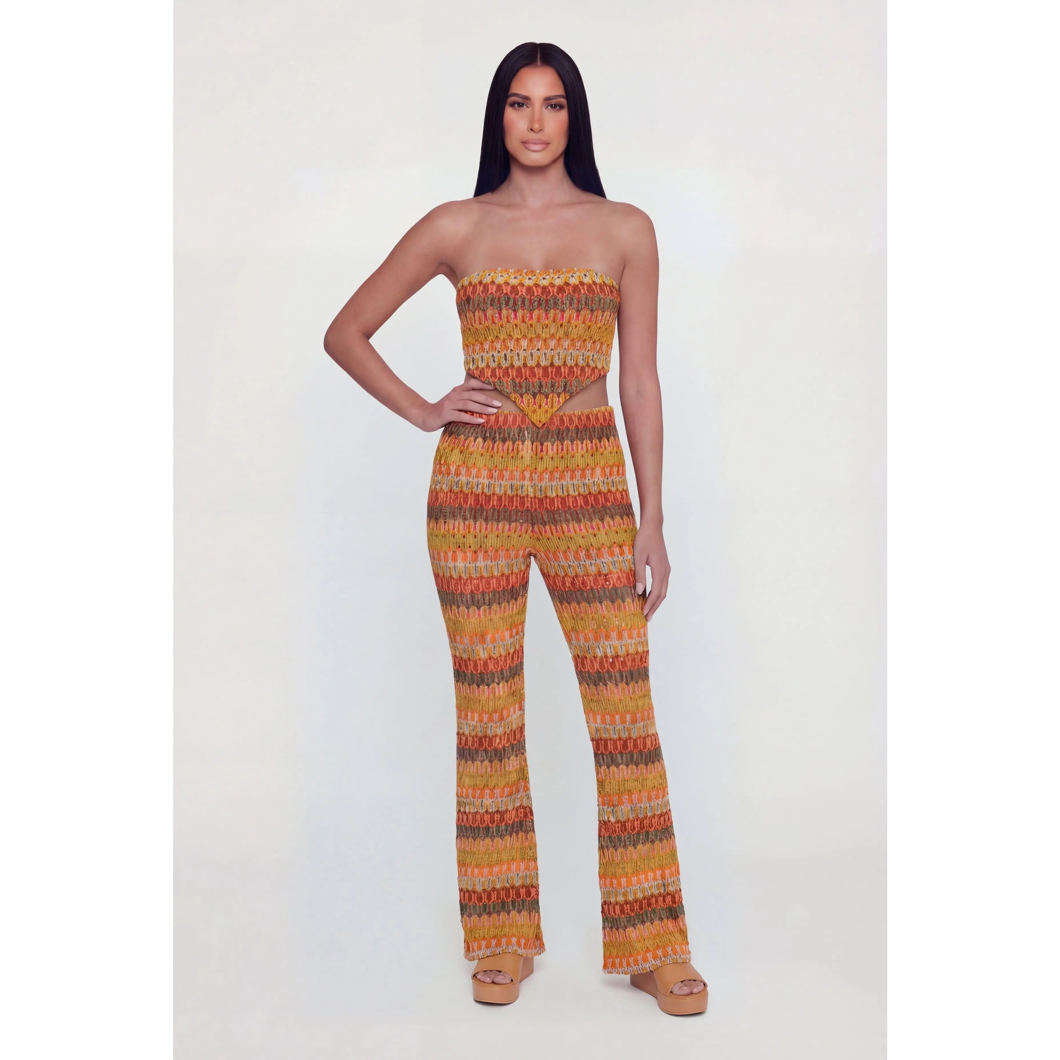 Patterned Lined Flare Pants