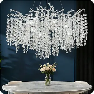 23.6inch Dimmable round silver branch pendant light, suitable for dining room, living room, foyer, kitchen island, and bathroom