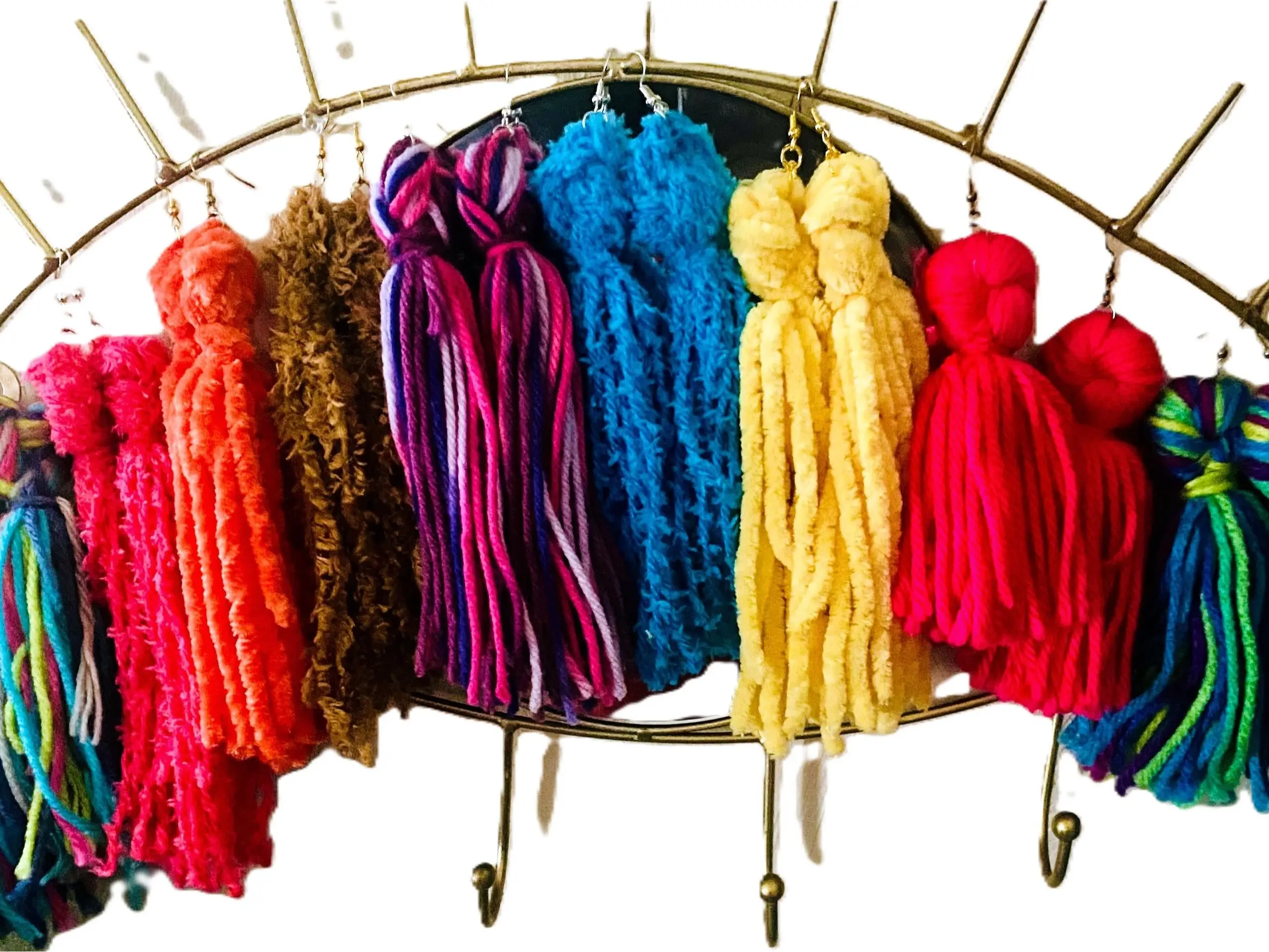 YM BFFS Women's Pink Tassel Drop Earrings - Ethnic Yarn Statement Pieces with Textured Fringe, Lightweight Hook Design for Casual Wear & Graduation Gift, Ear Glamm, Daily, Fabric, 1-Pack, Multi-Colors