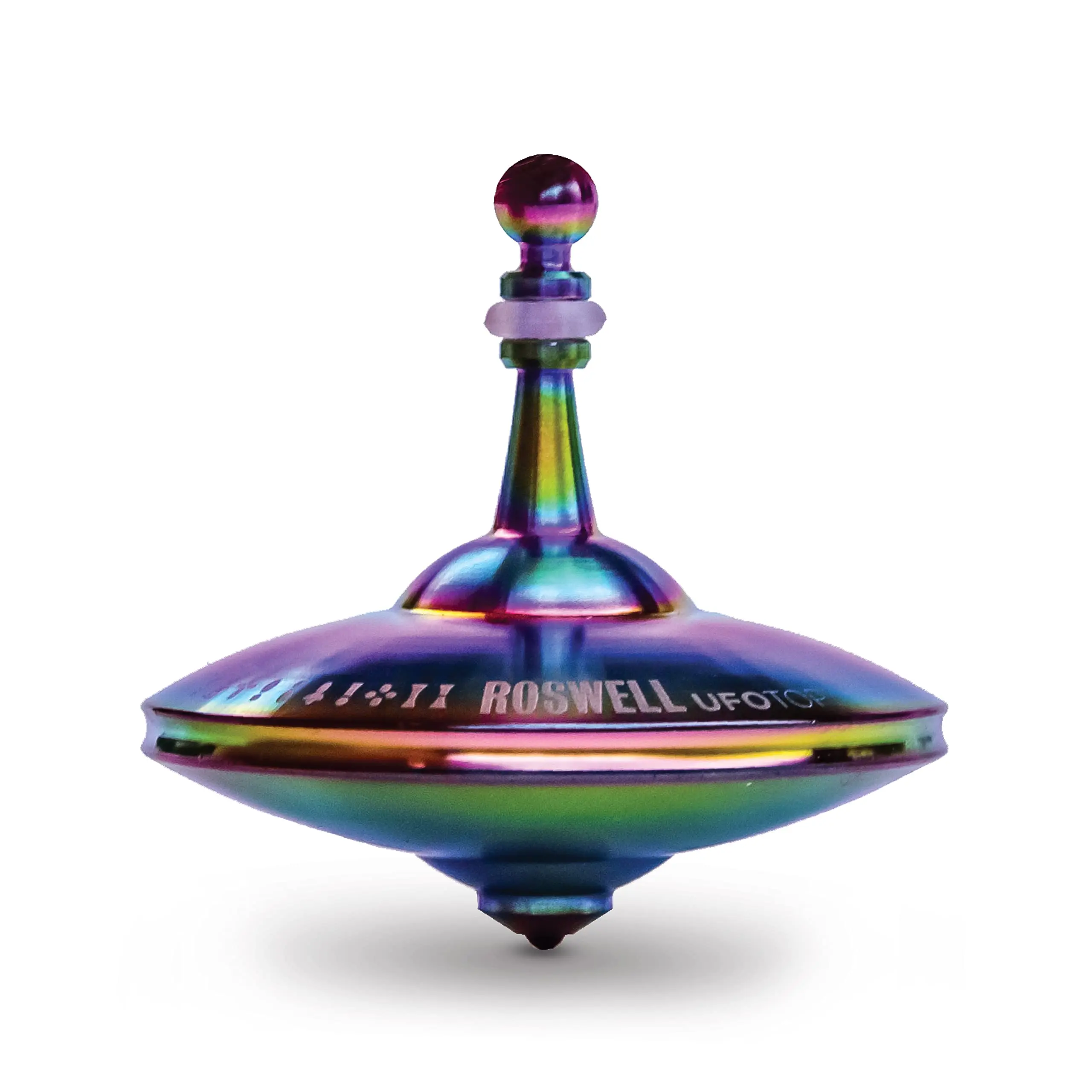 UFO Tops - Roswell | Metal Spinning Top | Inspired by The Documented 1947 UFO Sighting in Roswell, New Mexico (Color: Psychedelic Steel)