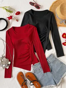 Women's Long Sleeve Knitted Elegant Solid Color Asymmetrical Hem Slim-Fitting Base Layer, Basic Versatile Style for Autumn and Winter, Womenswear Knitwear Tops