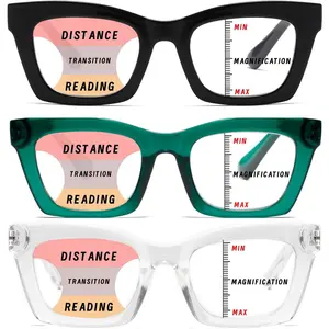 3 Pack Progressive Multifocus Reading Glasses for Women Blue Light Blocking Oprah Style Square Reader Spring Hinge +2.5