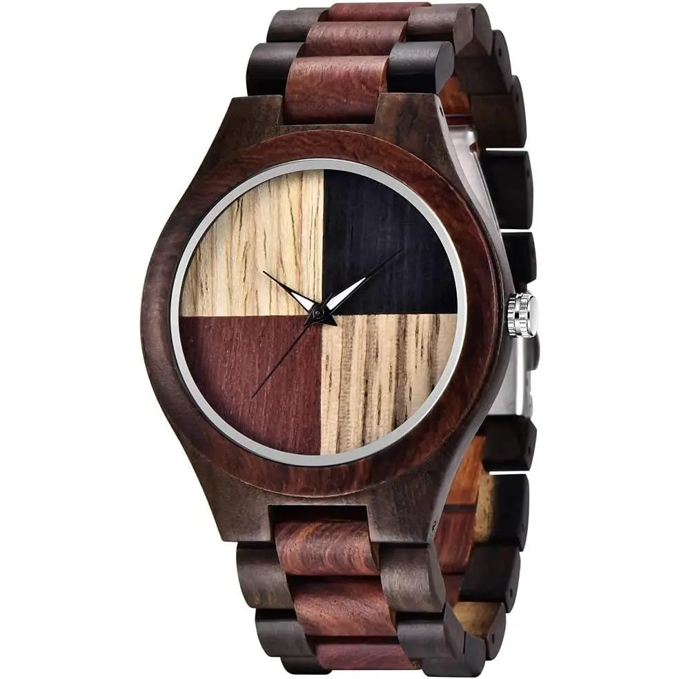 Wooden Watches for Men Handmade Colorful  Engraved  Watch Analog Quartz Men's Wooden Watch