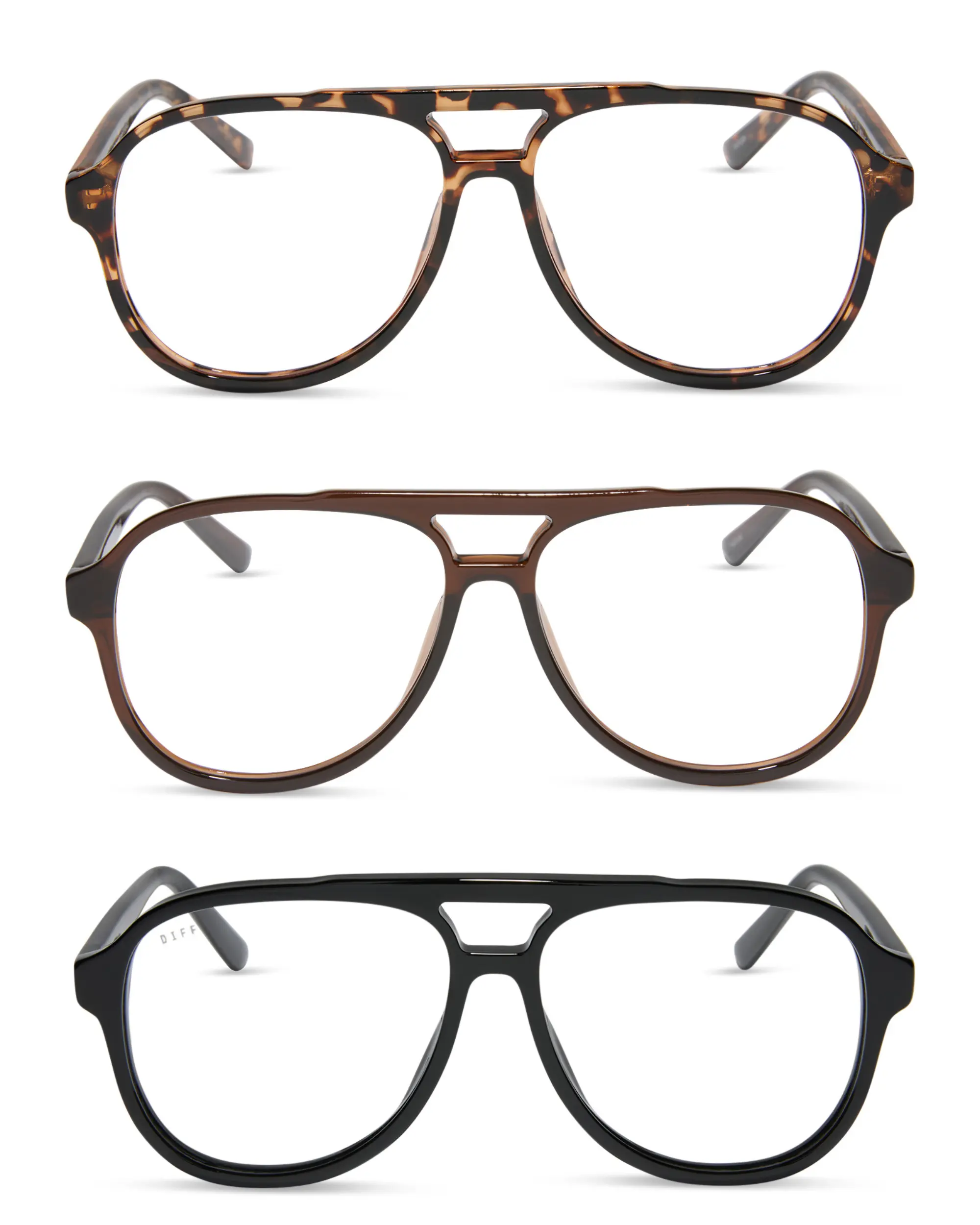 DIFF 3 Pack Tatum Aviator Reading Glasses - Black, Whiskey & Espresso Tortoise
