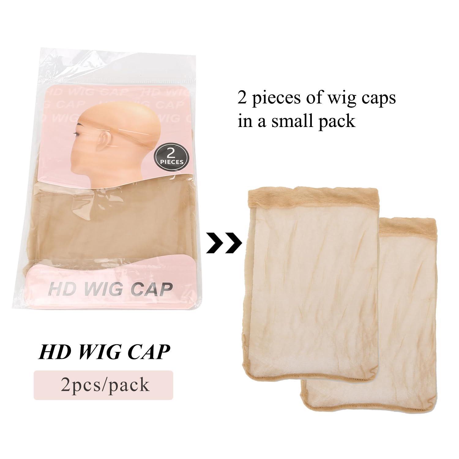MYLOCKME Hair 1pack with 2pcs HD Wig Caps High Quality Transparent HD Hair Nets Weave Nylon Stretchy Lace Front Wig Cap for Women Men Light Brown