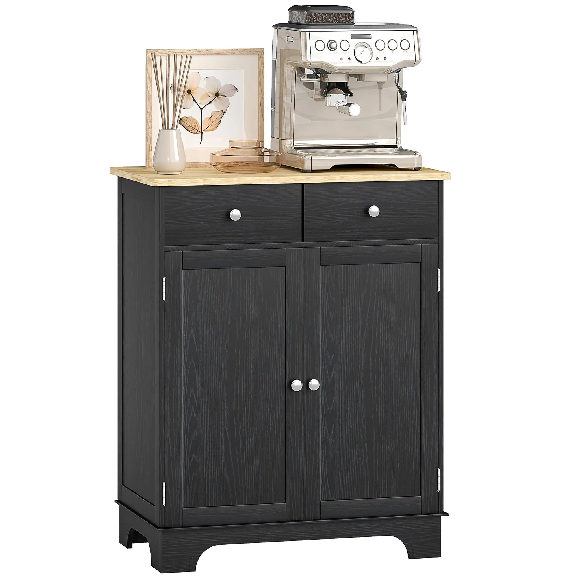 Distressed Black Kitchen Storage Cabinet With Solid Wood Top 2 Drawers Adjustable Shelf With Solid Wood Top 2 Drawers Adjustable Shelf