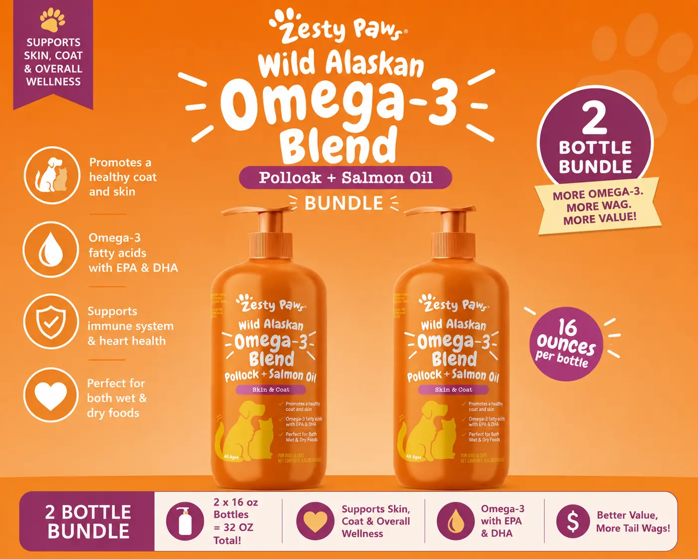 TikTok Live Exclusive Wild Alaskan Salmon Oil with EPA & DHA, nourishing Omega-3 Fish Oil blend for Dogs & Cats