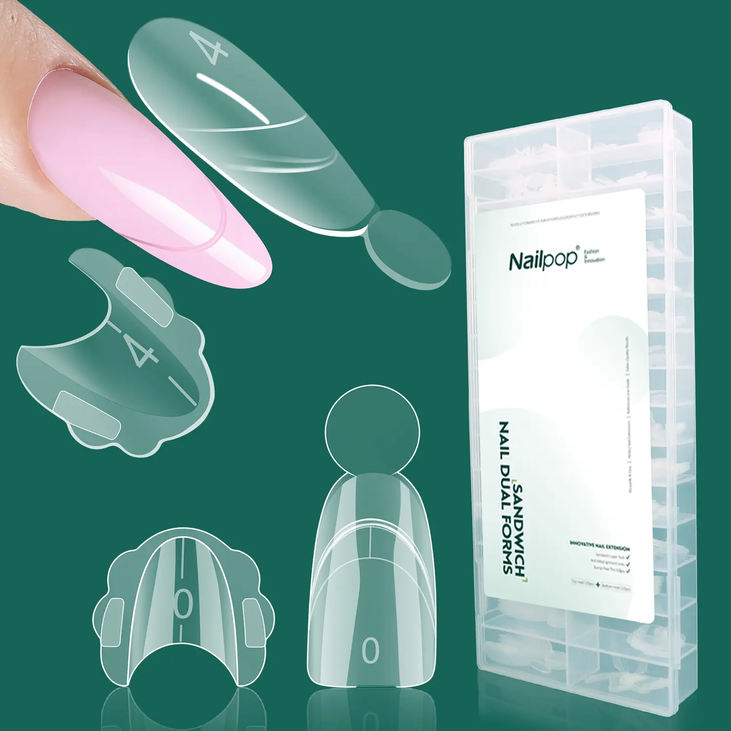 French Line Sandwich Nail Dual Forms Clear C Curve Extension Molds for Poly Gel Builder Gel Square Oval 14 Sizes 280PCS