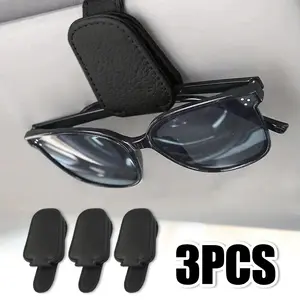 3PCS Sunglasses Holders For Car Visor, Magnetic Pu Leather Glasses Eyeglass Clip For Car, Ticket Card Clip Sunglasses Mount, Car Visor Accessories Gadgets
