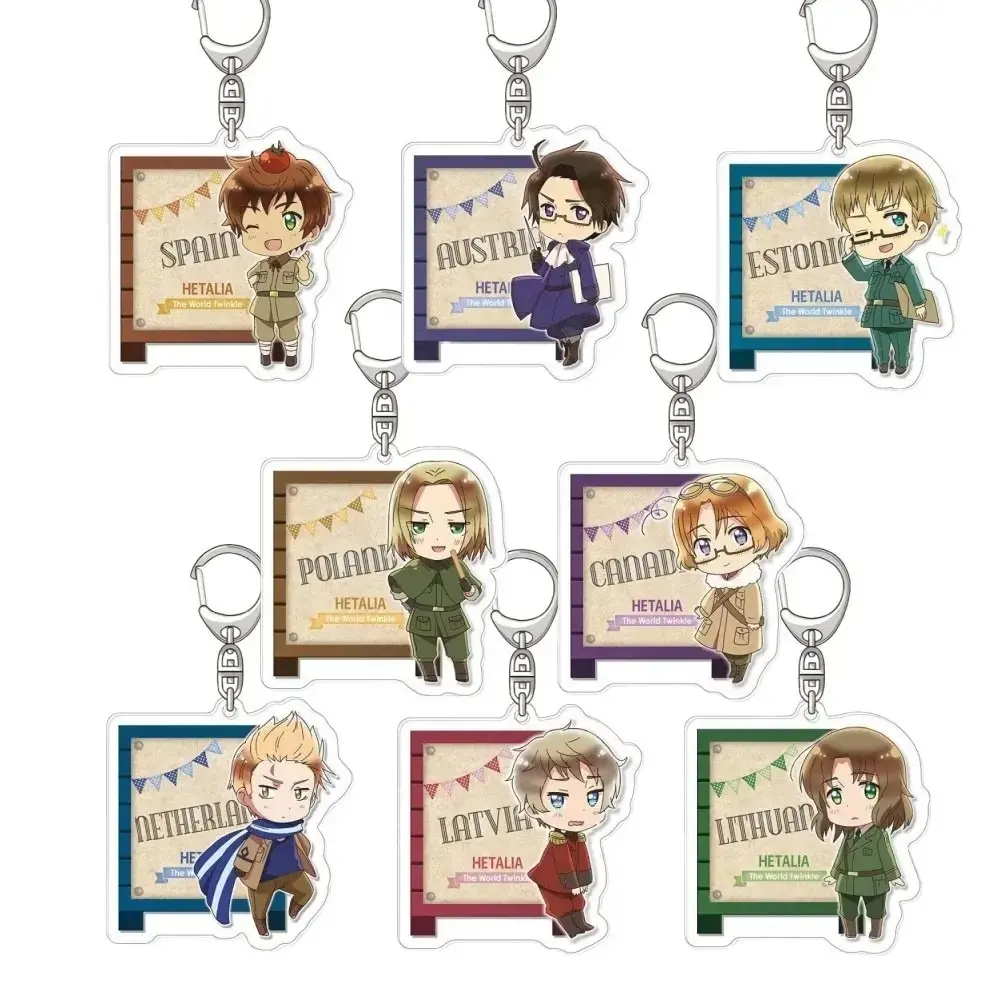 Anime Keychains Hetalia World Twinkle Mica Acrylic Charms - Spain Austria Canada Poland... Cute, Durable, And Perfect For Bags, Keys, Or Gifts