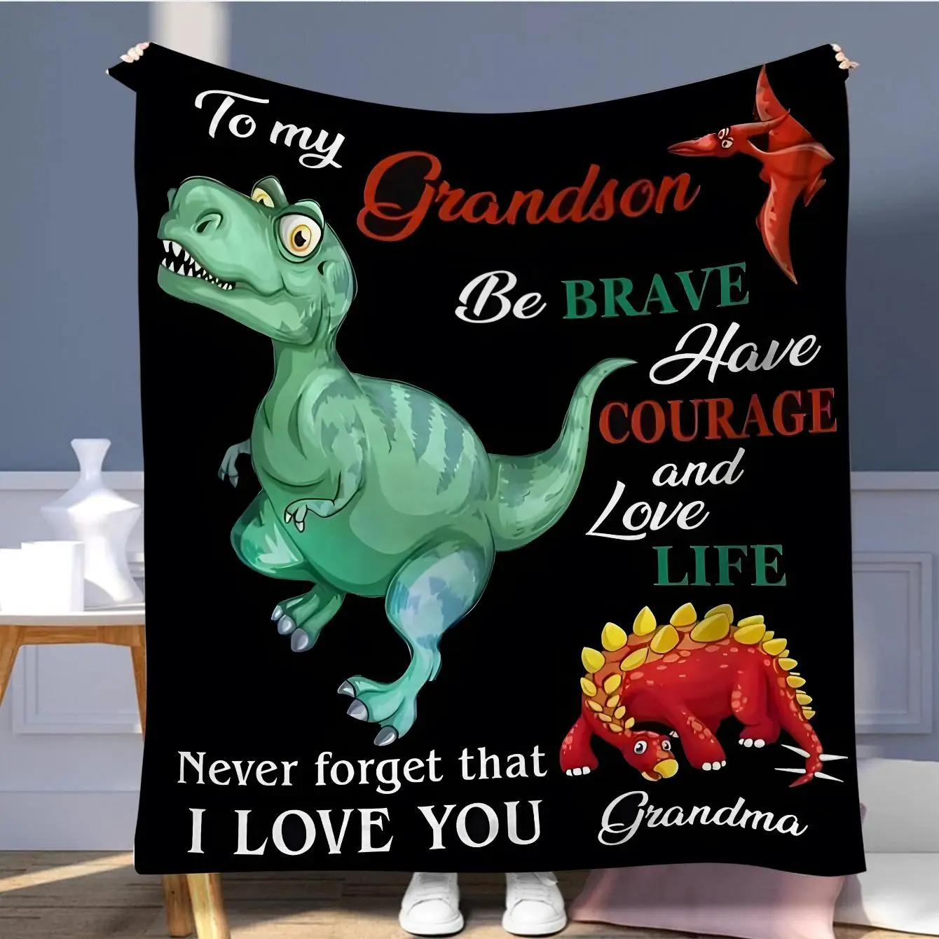 Dinosaur Pattern Blanket, Soft Throw Blanket, Air-conditioned Room Blanket, Warm Nap Blanket for Home Office Travel, Gift for Grandson