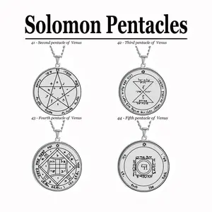 Solomon Seal 44 Jupiter Mars Mercury Moon Saturn Sun Venus Silver Stainless Steel Pendant Necklace