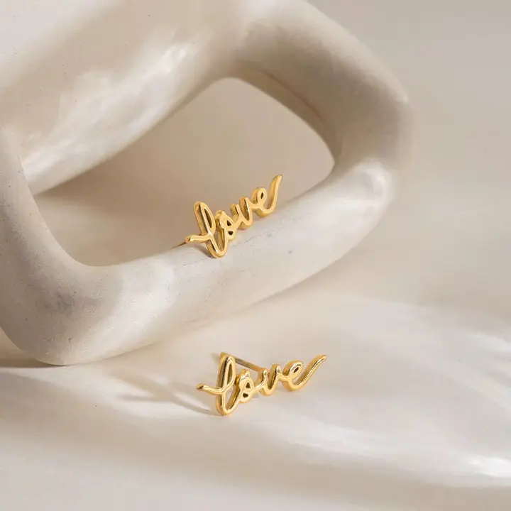 Forever Love Studs Limited Edition Stainless Steel Gold-Tone Waterproof Tarnish-Resistant Hypoallergenic Earrings for Everyday Wear