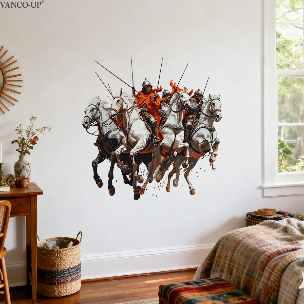 A set (30*60cm*2pcs) of new-style white horse and red-cloaked knight creative flat frosted wall stickers for home background decoration and beautification, Decorative wall sticker, M21570-KR