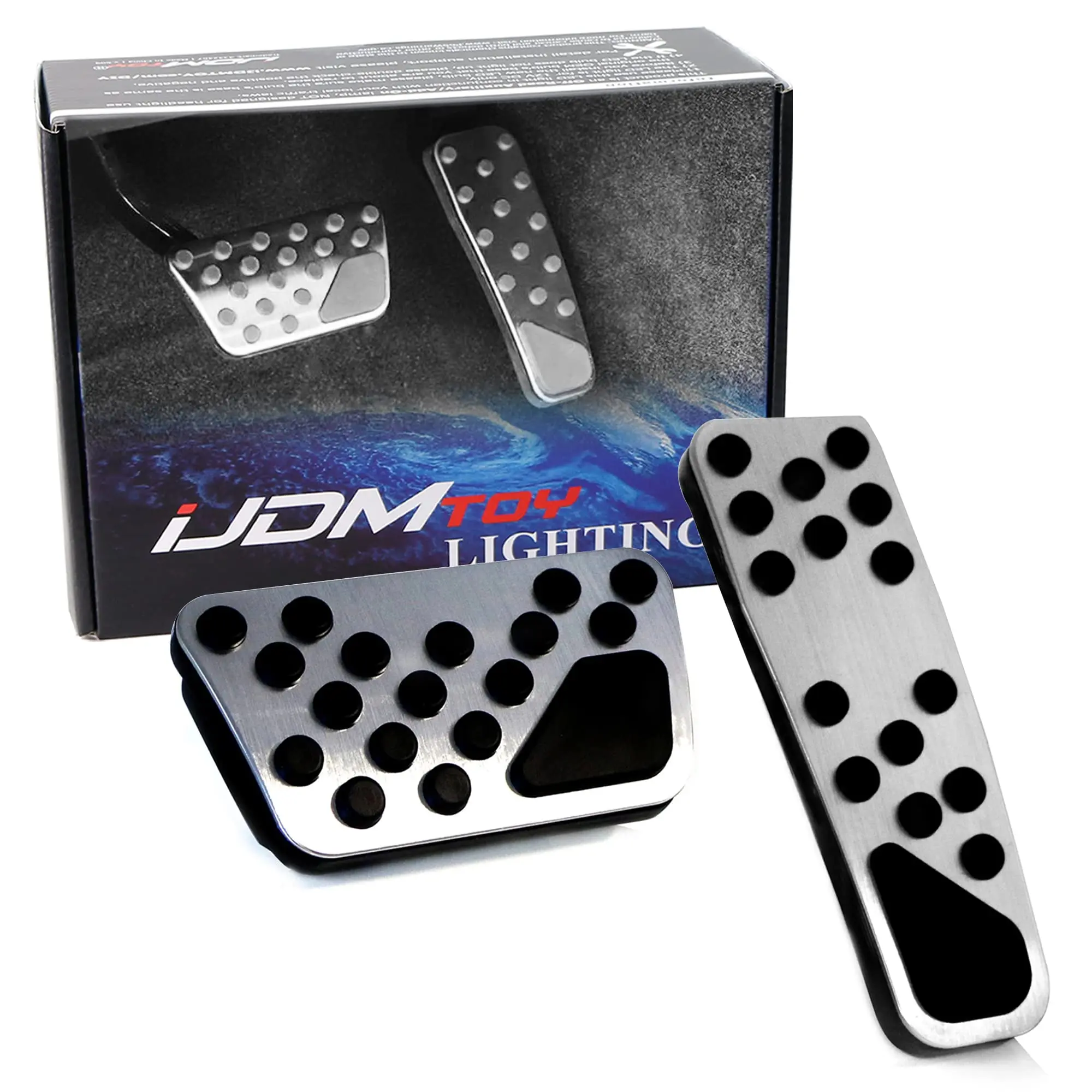 iJDMTOY 2pc Set Track Design Silver Aluminum Foot Pedal Covers For Chrysler 300, Dodge Challenger Charger Magnum