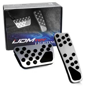 iJDMTOY 2pc Set Track Design Silver Aluminum Foot Pedal Covers For Chrysler 300, Dodge Challenger Charger Magnum