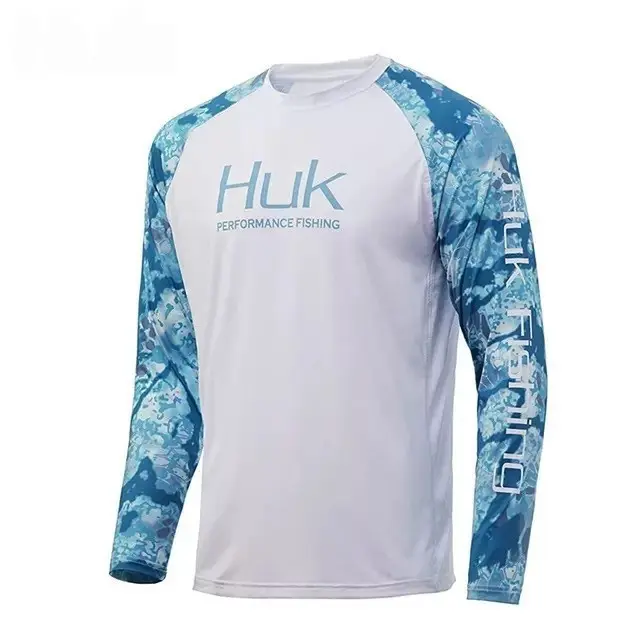 Performance Raglan Sleeve Fishing Sun Shirt - UPF 50 UV Shield, Water Camo Print, Moisture-Wick, Quick Dry, Breathable, Stretch Fit Long Sleeve Rash Guard for Saltwater Deep Sea Angling sleeve shirt quick-dry