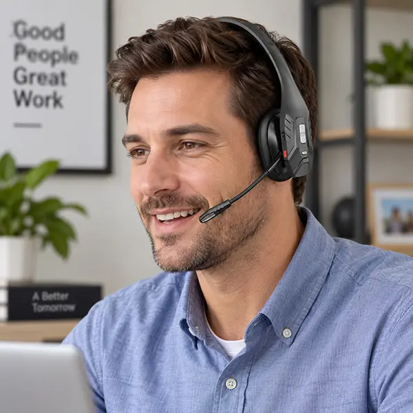 Trucker Bluetooth Headphone with Dual Noise Cancellation Mic - Adjustable Audio Device, Fast Charging, Stable Connection, Compatible with Android Phones & Port-Enabled Call Center Tools