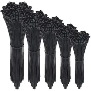Zip Ties,500 Packs Self-Locking 4+6+8+10+12-Inch Width 0.16inch Nylon  Ties, for ,Office,Garage and Workshop (Black)