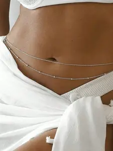 Round Bead Chain Waist Belt, Unique Simple Beach Bikini Body Chain, Dual Layer Waist Chain, Fashionable Accessory for Women