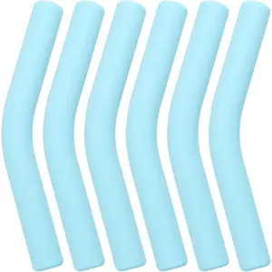 6 count Metal Straw  Tips 5/16 IN Wide(8mm Outer Diameter)  Grade Rubber Straw Covers Light-Blue Flex Elbow Replacement Tip for Stainless Steel Metal Straws