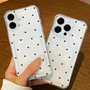 Transparent Polka Dot Design Phone Case with Card Slot for iPhone 16 Pro Max Plus/15/14/13/12/11 Pro - Soft Air Cushion Protection Cover - Shock Absorption & Smart Protection - Protective Smartphone Cellphone Protector Casing Shockproof