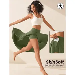 Plus Size High-Waisted Split Skirt with Pockets: Breathable & Stylish Fall/Winter Skort for Casual & Active Wear