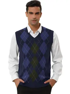 INSPIRE CHIC Casual Argyle Vest Sweater V Neck Slim Fit Sleeveless Knit Pullover