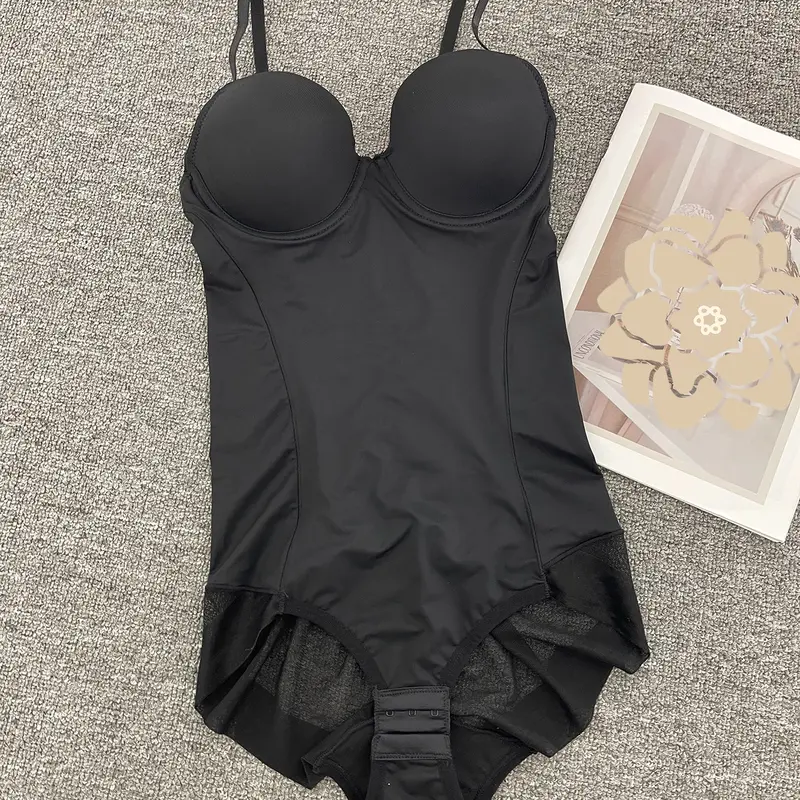 Women's Deep V Backless Spaghetti Strap Bodysuit, Ruched Design Sheer Top, Regular Length Casual Underwear for All Seasons Shaper Bodysuits