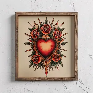 Sacred Heart Retro Traditional Tattoo Flash Art Print- Ink Design Wall Artwork -Valentine Gift
