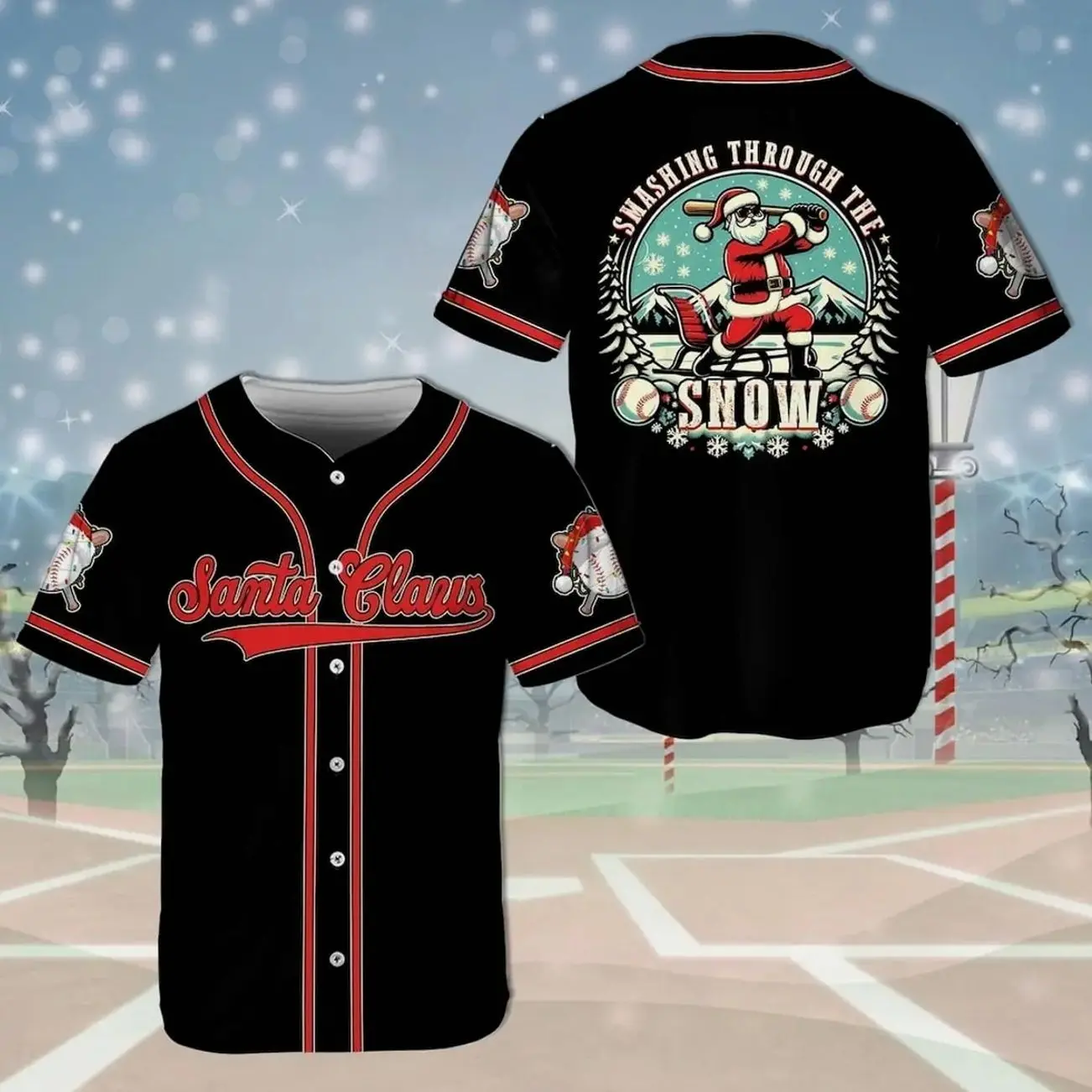 Santa Claus Merry Christmas Baseball Jersey, Smashing Through The Snow Baseball Jersey T-shirt