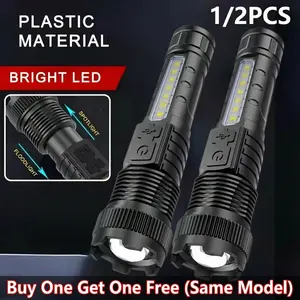 Buy One Get One USB Rechargeable LED Flashlight, Tail Magnet Design, Portable Mini Handheld Torch, Side Light, Pen Clip, Lightweight Abs Material, Led Rechargeable Flashlights