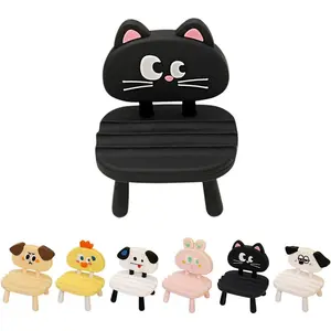 Super Cute Funny Face Animal Chair Cell Phone Stand, Adjustable Mobile Phone Support‌ Holder‌ Cellphone Mount‌ for Desk, Compatible with Phone 17 16 15 14 13, Smartphone, Pad, Tablet -Black Cat
