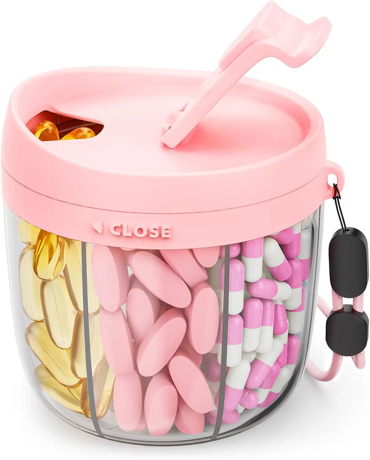 Cute Pill Dispenser with 7 Large Compartments – Portable Pill Organizer with Wide Opening, Anti-Mix Design, Pink Travel-Friendly Healthcare Container