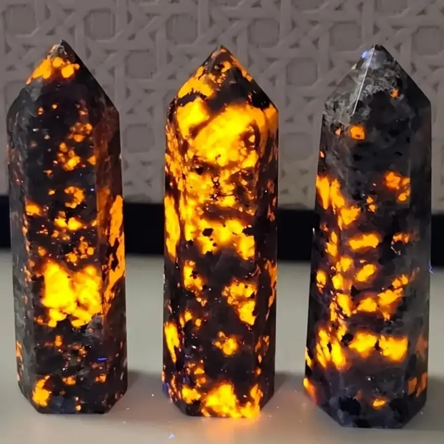 1Pc 9-10cm Crystals Tower Yooperlite Point Powerful Crystal Stone Wand Spiritual Witchcraft Flame Stone