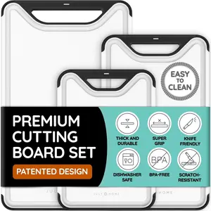 Thick Cutting Boards for Kitchen 3PCS Plastic Cutting Board Set Dishwasher Safe with Juice Grooves for Meat Veggies Easy Grip Handle