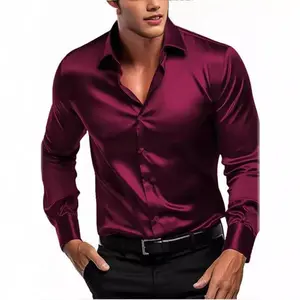 Men??s Satin Long-Sleeve Dress Shirt