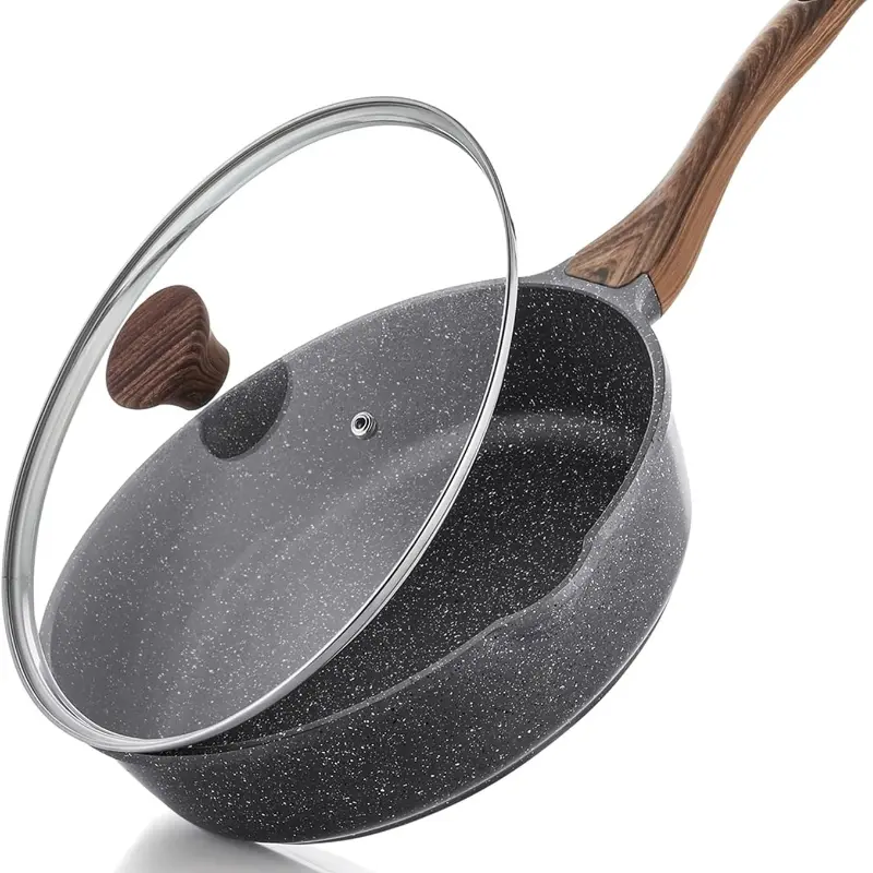 1pc Non stick frying pan, deep frying pan, covered frying pan, keep cool handle, healthy stone cookware cooking pot, induction compatible