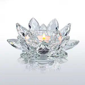 Crystal Lotus Flower Tealight Candle Holders/Glass Tea Light Candlestick Decor Decoration for Christmas Home Wedding Party- (Clean 1pc)