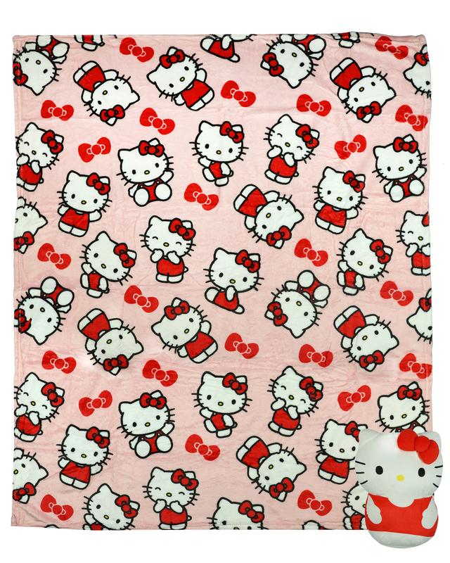Hello Kitty Bow Surprise Character Hugger Pillow and Fleece Throw Blanket Set