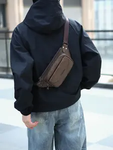 1PC Men's waist bag, chest bag, Zipper bum bag, slung over one shoulder, zipper fanny pack closure, retro versatile, suitable for daily commuting, outdoor travel, sports, cycling, running, suitable for students, campus