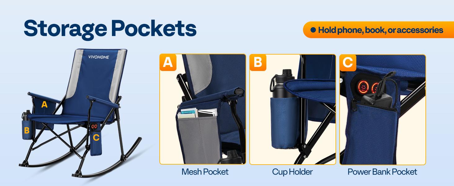 VIVOHOME 45W Padded Heating Rocking Camping Chair, Heated Oversized Portable Lawn Chair for Outdoor Sports, 3 Levels of Heat, Overheat Protection System VIVOHOME 45W Padded Heating Rocking Camping Chair, Heated Oversized Portable Lawn Chair for Outdoor Sports, 3 Levels of Heat, Overheat Protection System