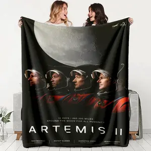 Nasa Artemis Ii Moon Mission Poster Flannel Blanket, Lightweight All-Season, Perfect Gift for Friends and Family, Sofa, Bed, Camping, Travel