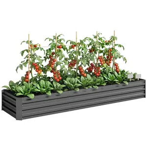 8x2x1ft Dark Gray Galvanized Raised Garden Bed Kit with Safety Edging for Flowers Herbs Vegetables 94.5 Inch Long Open Bottom for Backyard Patio Deck Urban Farming