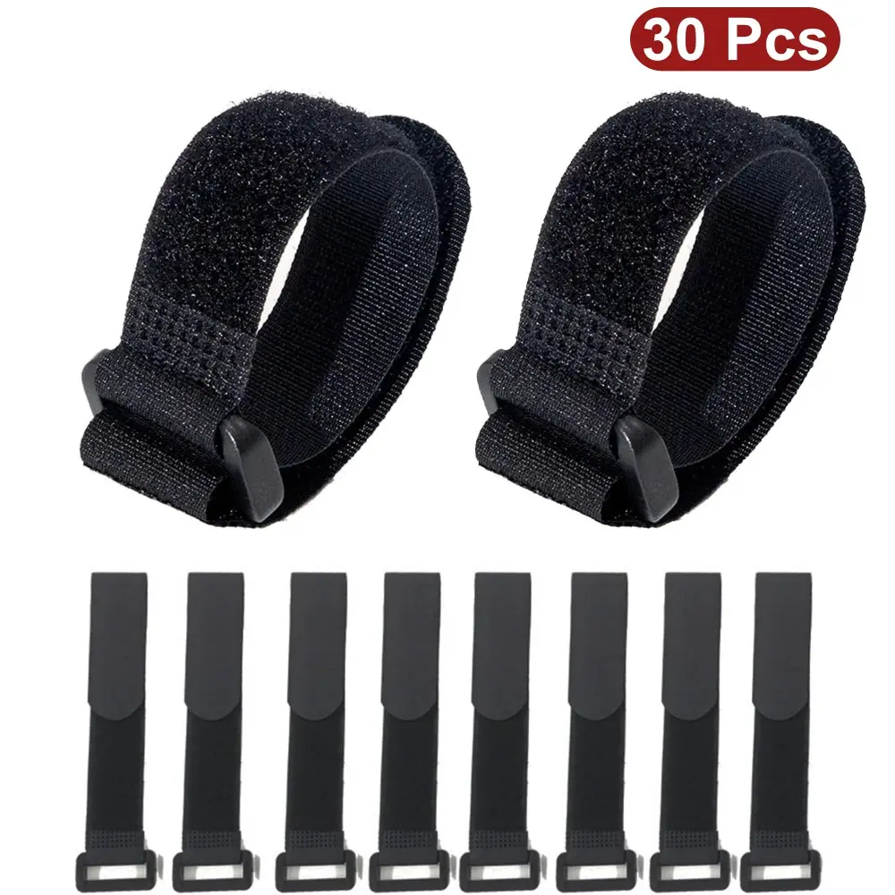 30 Pcs Fastening Nylon Strap with Buckle, 10-Pack Reusable Self-Adhesive Hook and Loop, Adjustable Cinch Straps for Cords Organization, Cable Ties Reusable, Cable Organizers For Cords