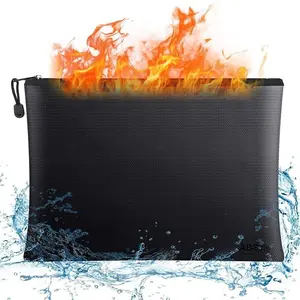 Dazone Fireproof Money Bag (2000℉), Fireproof Document Bags, Fireproof Bag, Money Bag, Bank Cash Bag with Zipper & Strap, Suitable for Documents, Bank Inventory, Passport (Black)