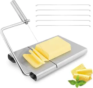 Stainless Professional Cheese Slicer with 5 Replacement Wire,Cutter and Measurement Grid Board, For Block Cheese,Cheese, Effortless Slicing
