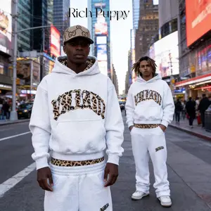 Trendy Y2K Streetwear Set Leopard Lined Hoodie and Pants for Men Women