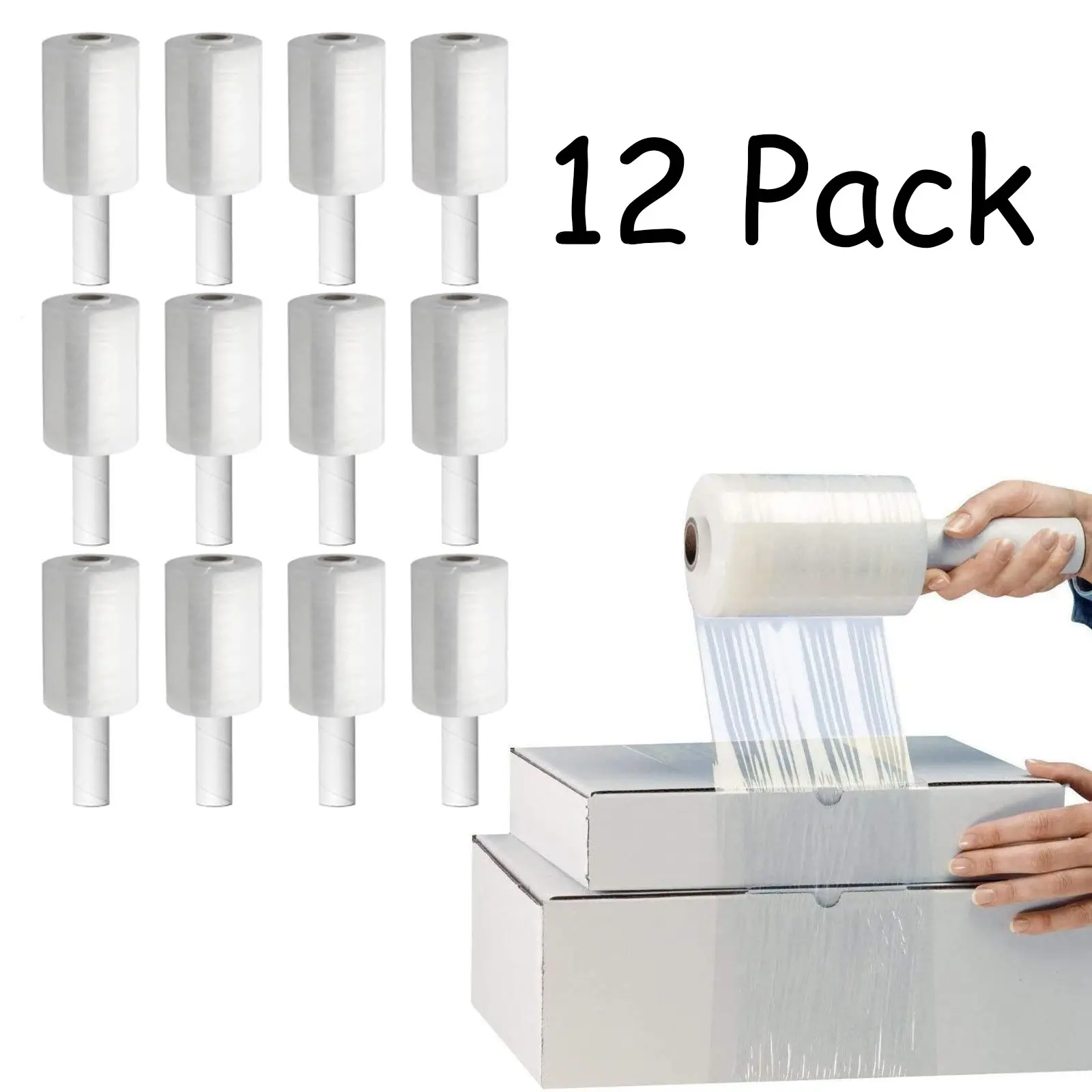 12 Pack Shrink Wrap Roll for Moving | 60 Gauge 5" x 1000 FT Plastic Wraps for Packing | Clear Stretch Film for Pallets, Furniture, Boxes & Storage Protection