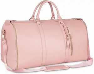 Carry On Garment Bag, Large PU Leather Duffle Bag for Women, Waterproof Garment Bags for Travel with Shoe Pouch, 2 in 1 Hanging Suitcase Suit Travel Bags